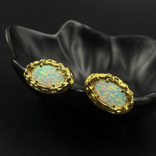 Fire Opal Cufflink - Yellow Gold Men's Cufflink - 925 Silver