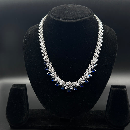 Women's Floral Blue Sapphire Necklace  - Pure Silver