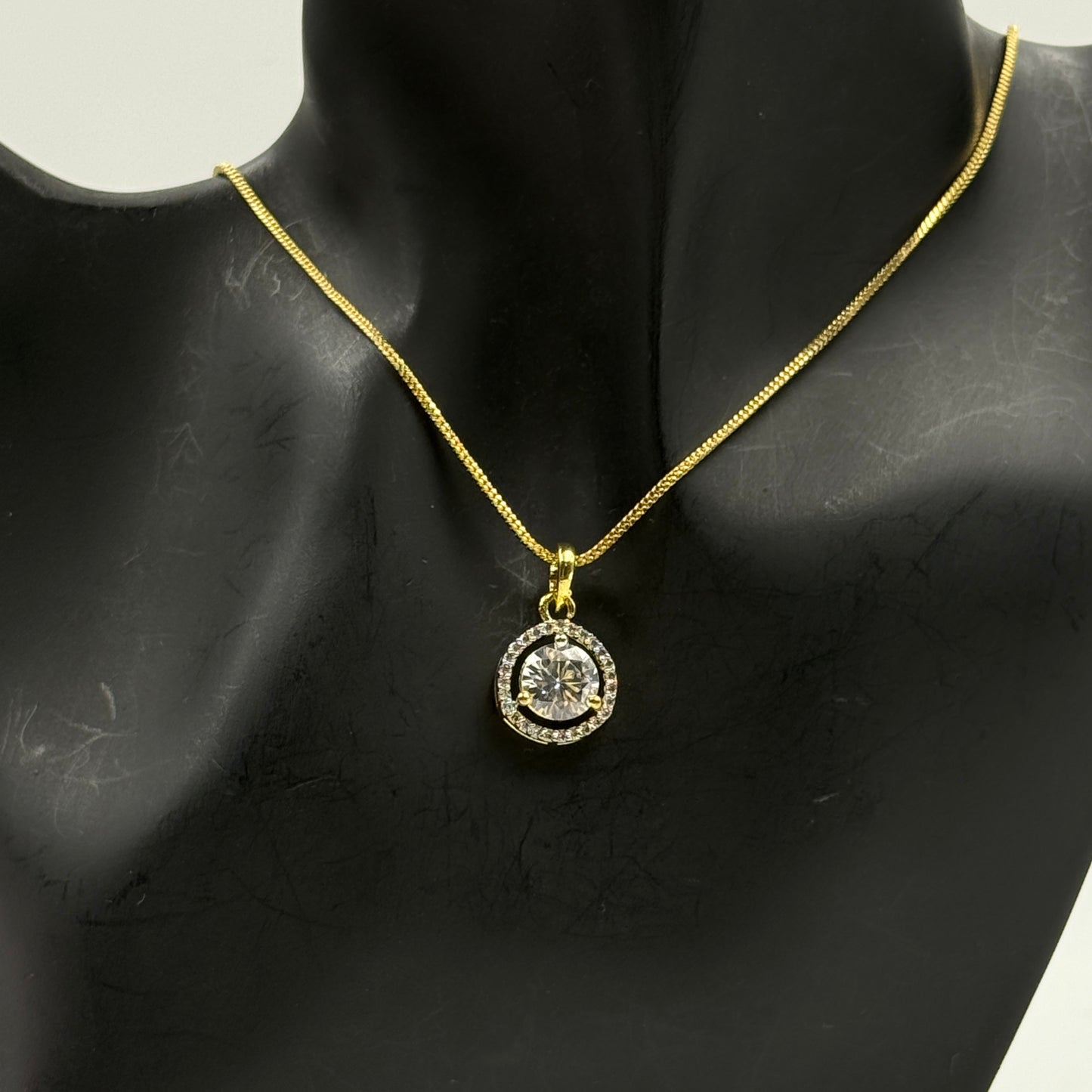 18k Gold Plated Solitaire Pendant with Earrings - Pendant Set