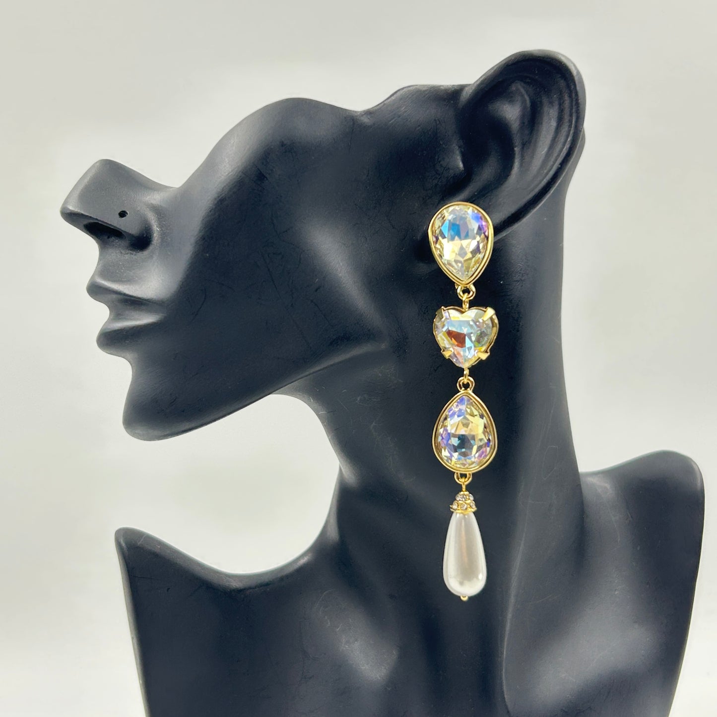 Pearl and Diamond Dangle Earrings 18k Gold Plated
