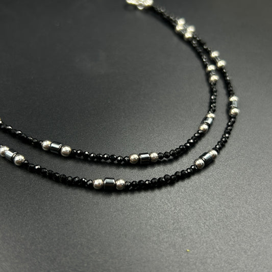 Silver Black Beads Anklet - Silver Payal