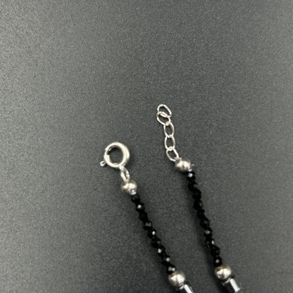 Silver Black Beads Anklet - Silver Payal