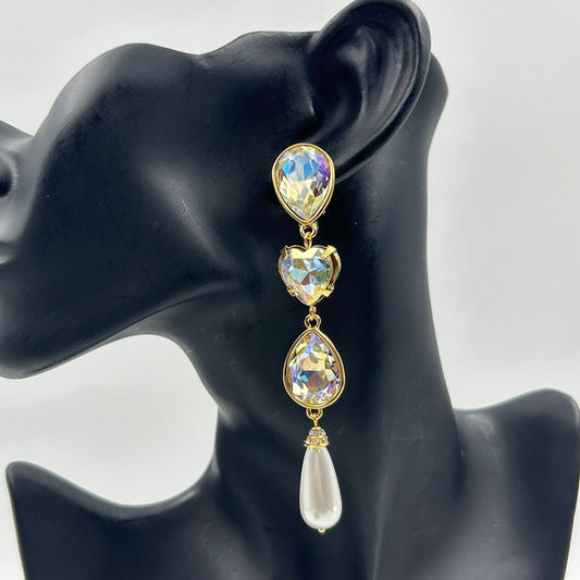 Pearl and Diamond Dangle Earrings 18k Gold Plated