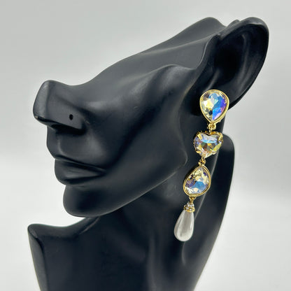 Pearl and Diamond Dangle Earrings 18k Gold Plated