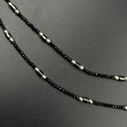 Silver Black Beads Anklet - Silver Payal
