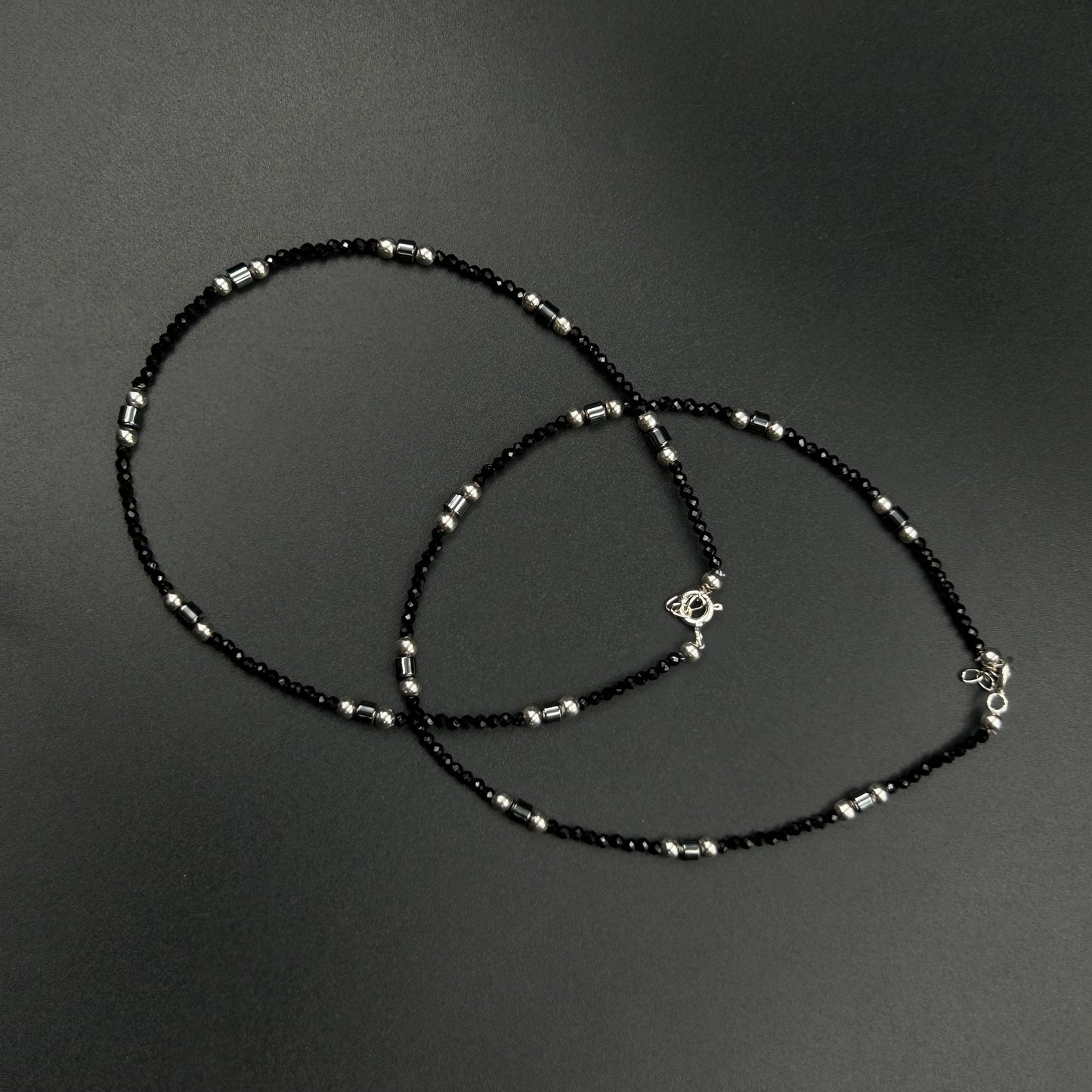 Silver Black Beads Anklet - Silver Payal