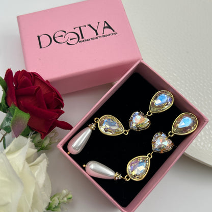 Pearl and Diamond Dangle Earrings 18k Gold Plated