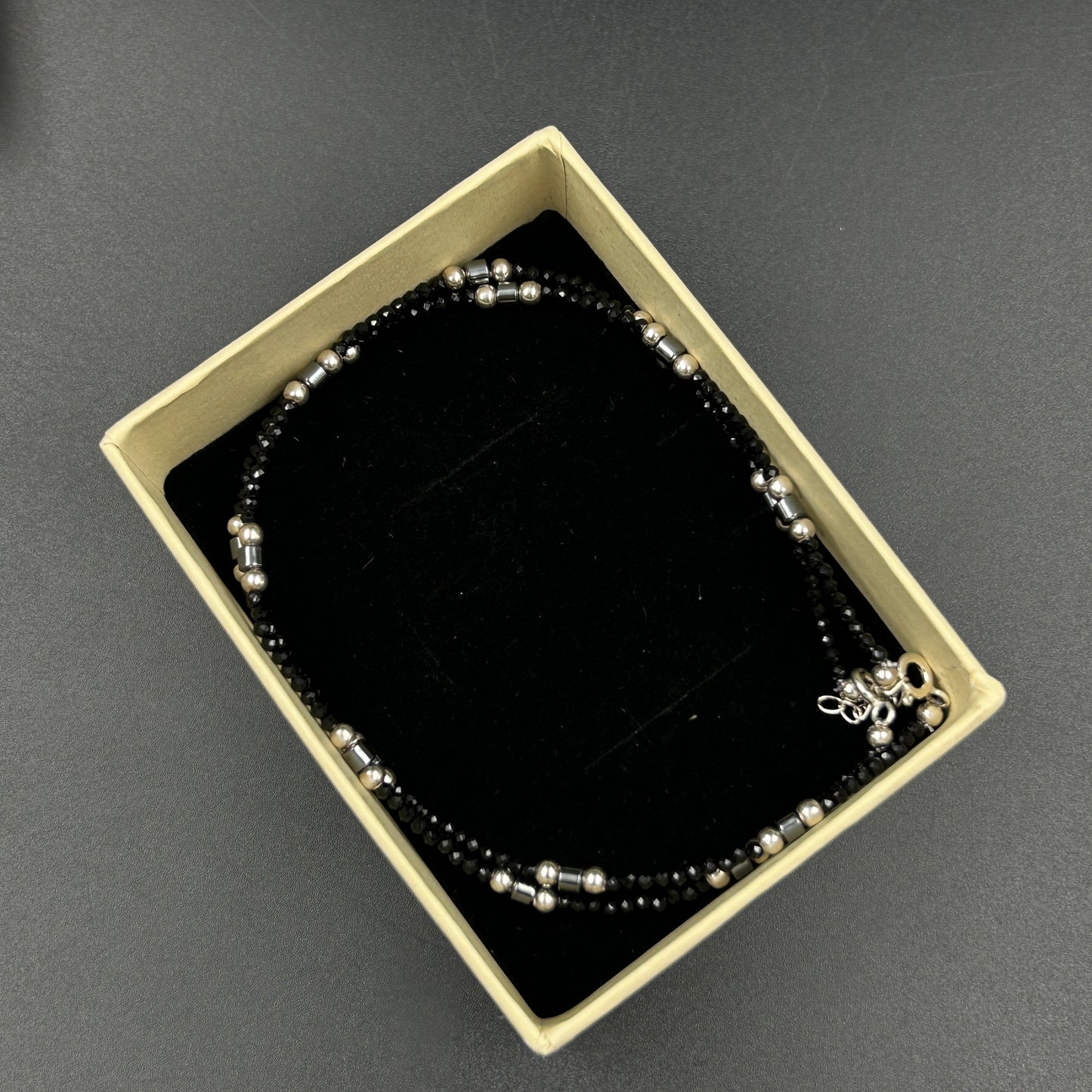 Silver Black Beads Anklet - Silver Payal