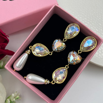 Pearl and Diamond Dangle Earrings 18k Gold Plated