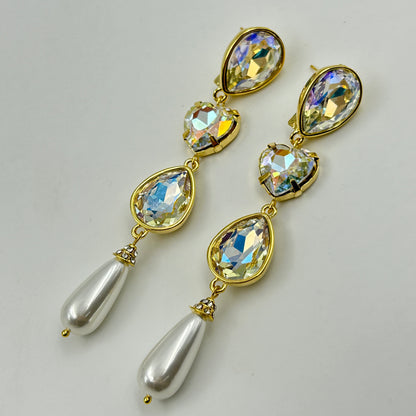 Pearl and Diamond Dangle Earrings 18k Gold Plated