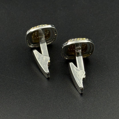 Yellow and White Cufflink for Men - Sterling Silver