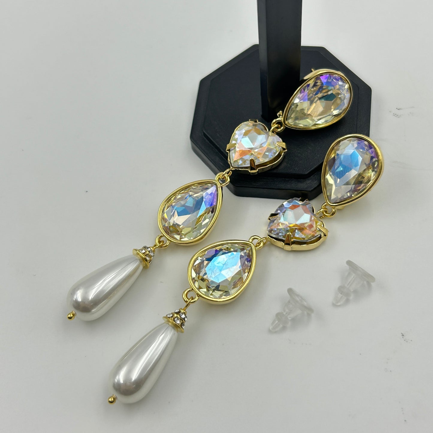Pearl and Diamond Dangle Earrings 18k Gold Plated
