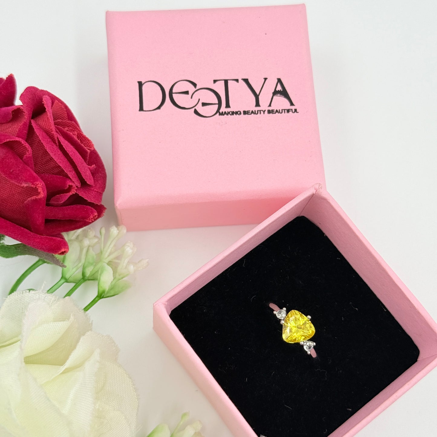 Women’s Yellow Diamond Ring 18k Gold Plated