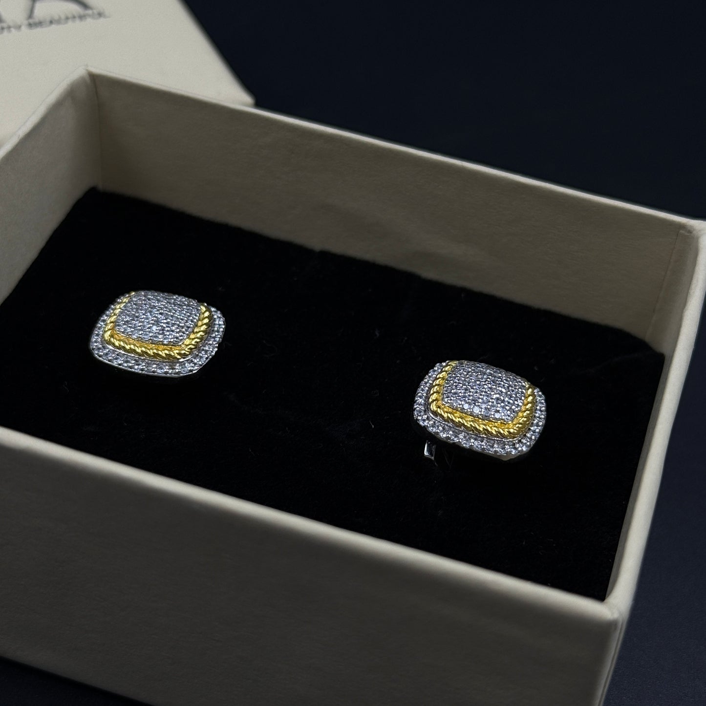 Yellow and White Cufflink for Men - Sterling Silver