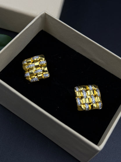 Yellow Gold Men's Cufflink - 925 Silver