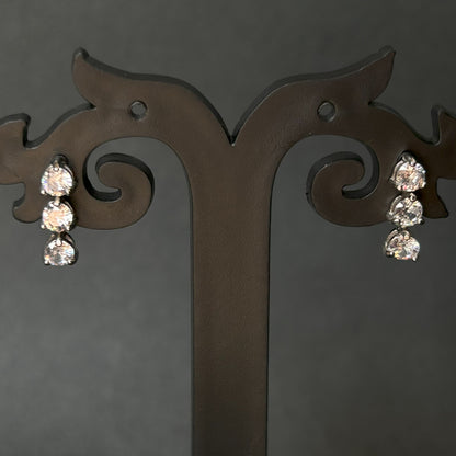 Silver Solitaire Earrings ( 3 Stone )