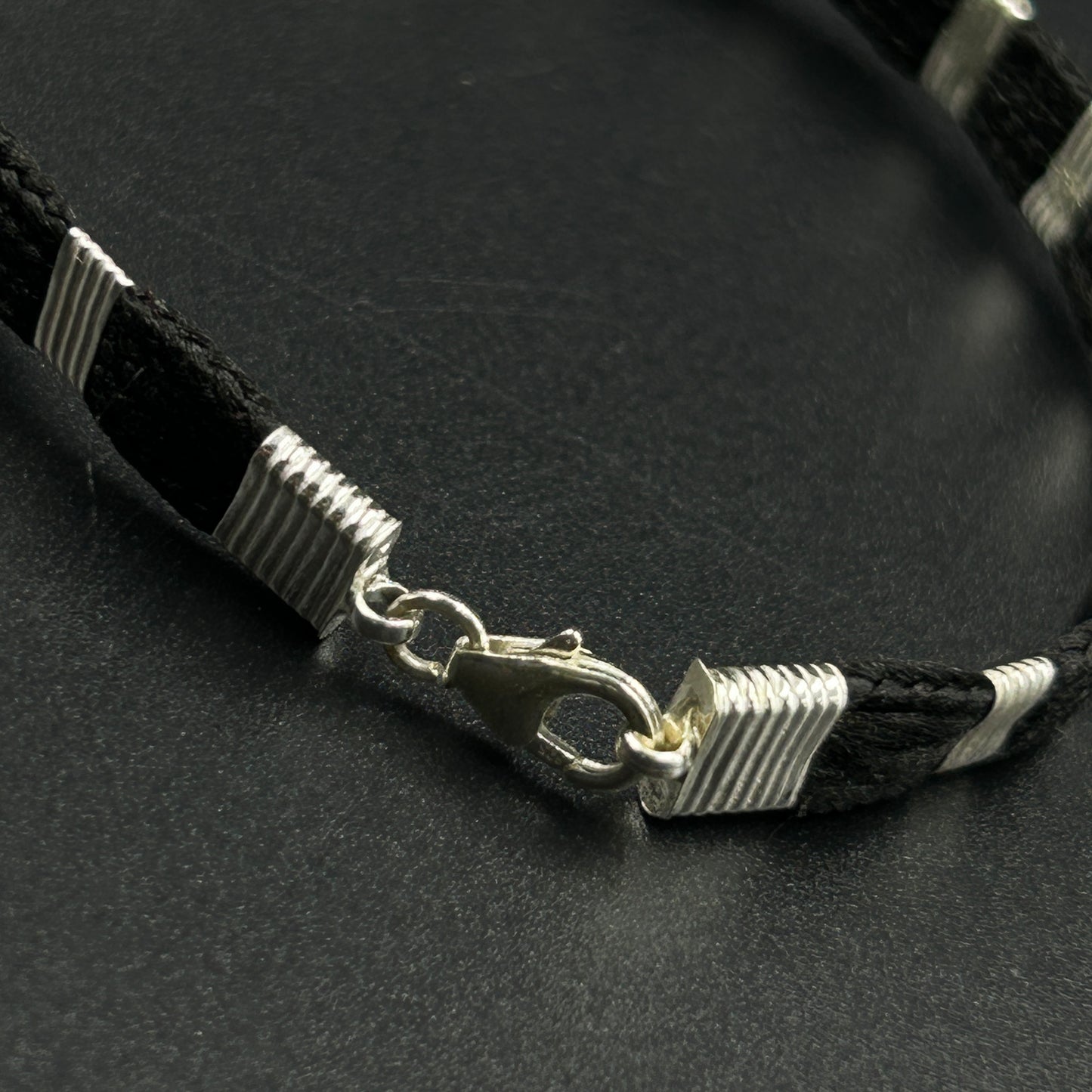 Pure Silver Black Thread Bracelet 7"