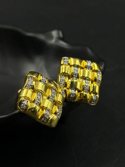 Yellow Gold Men's Cufflink - 925 Silver