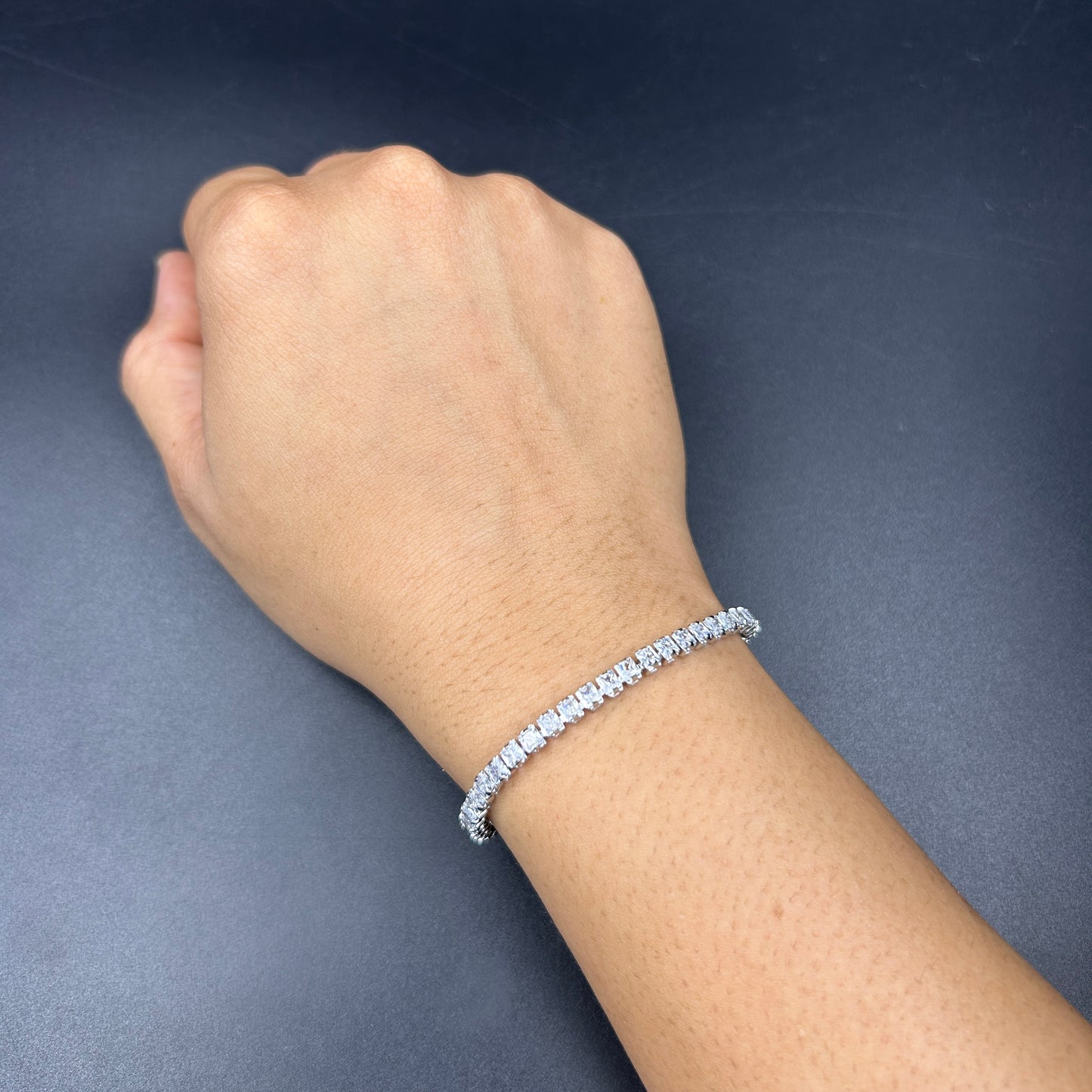 18k White Gold Plated Baguette Bracelet