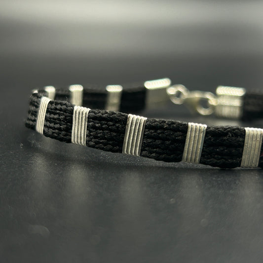 Pure Silver Black Thread Bracelet 7"