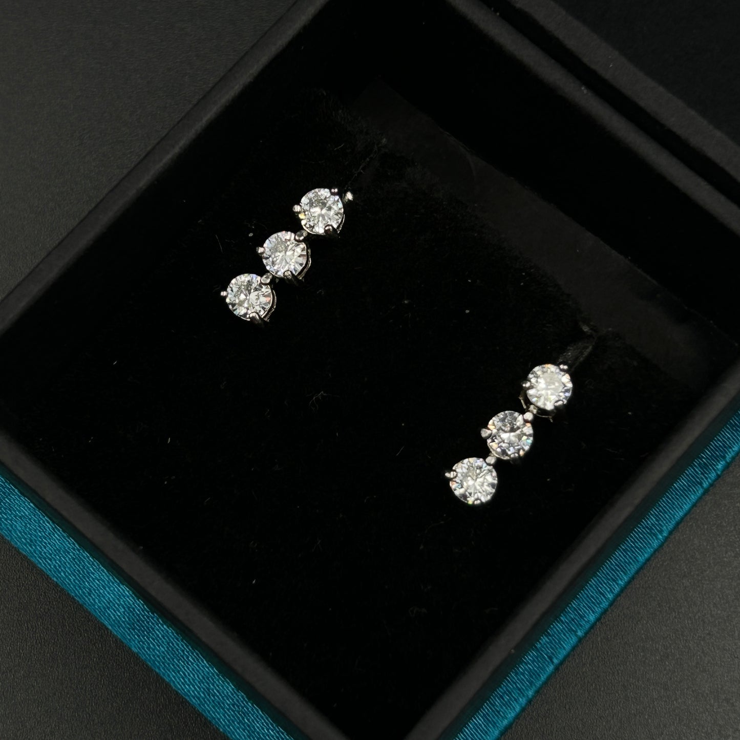 Silver Solitaire Earrings ( 3 Stone )