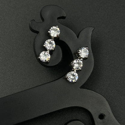 Silver Solitaire Earrings ( 3 Stone )
