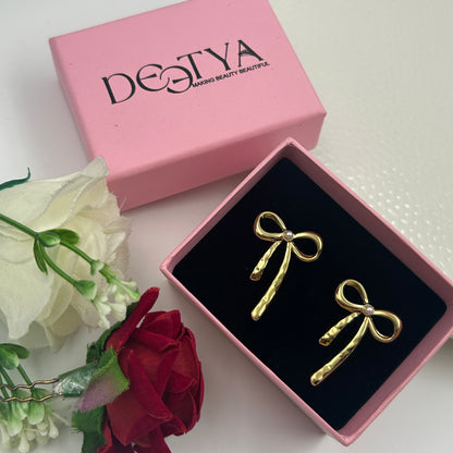 18K Gold Plated Pearl BOW Earrings Yellow Gold