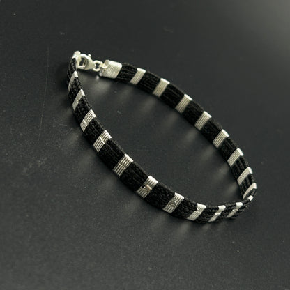 Pure Silver Black Thread Bracelet 8"