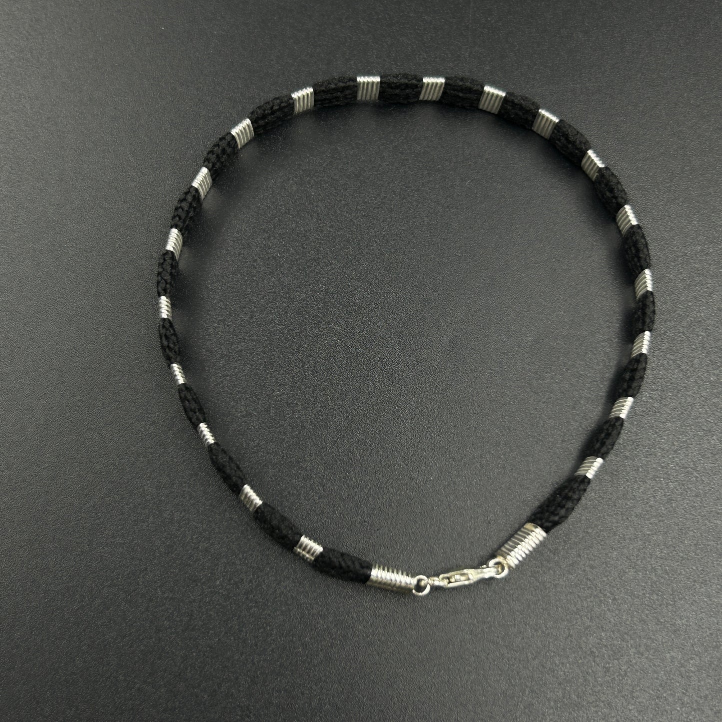 Pure Silver Black Thread Bracelet 8"