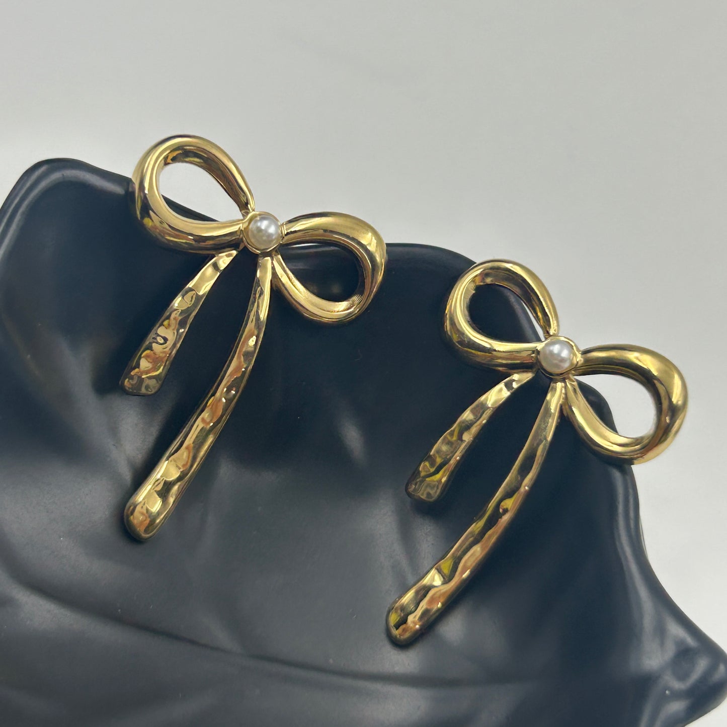 18K Gold Plated Pearl BOW Earrings Yellow Gold
