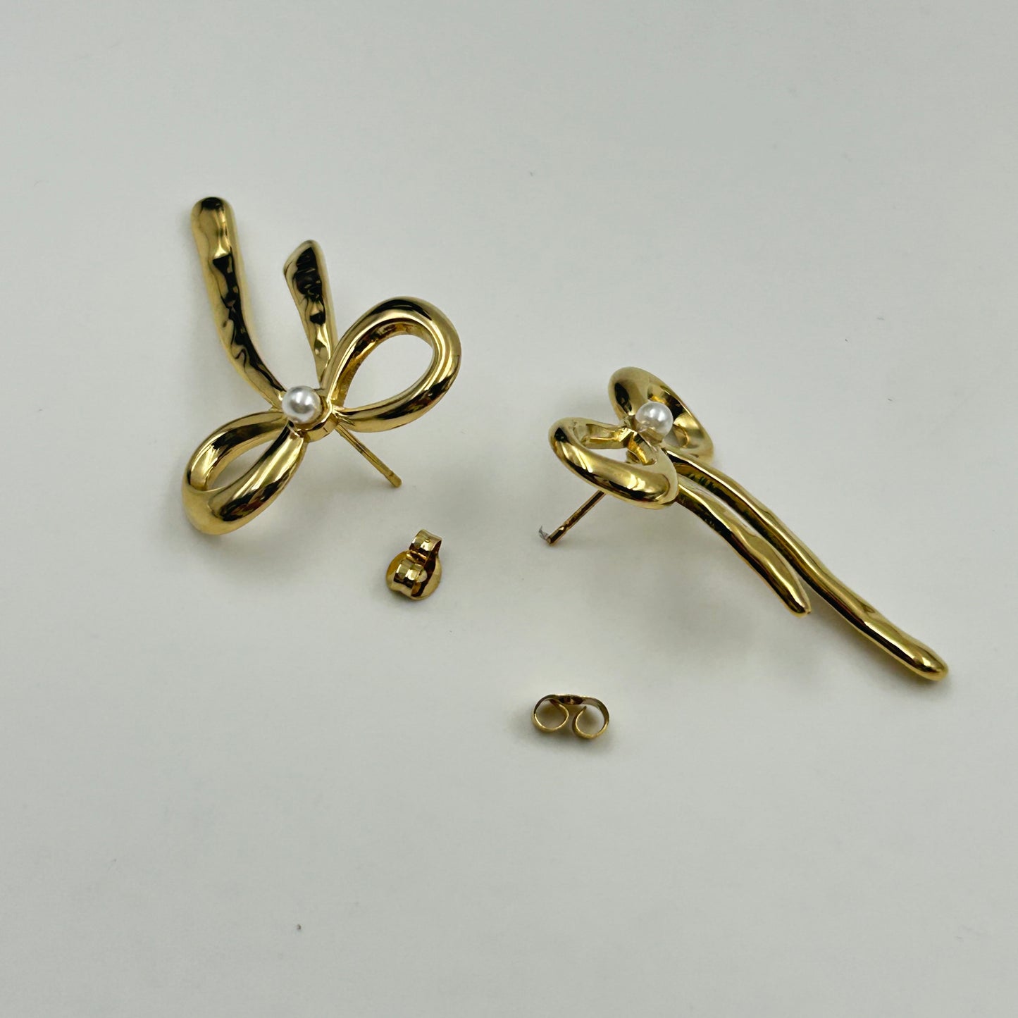 18K Gold Plated Pearl BOW Earrings Yellow Gold