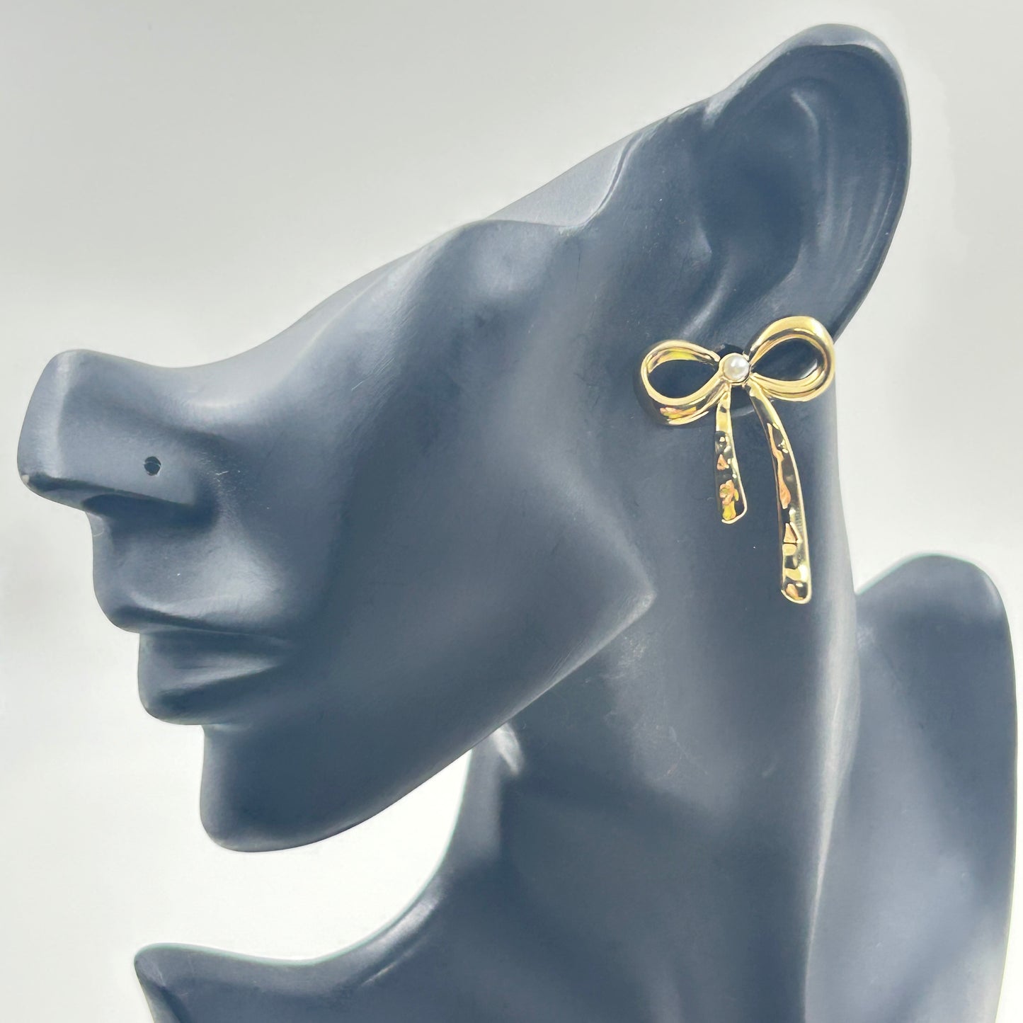18K Gold Plated Pearl BOW Earrings Yellow Gold