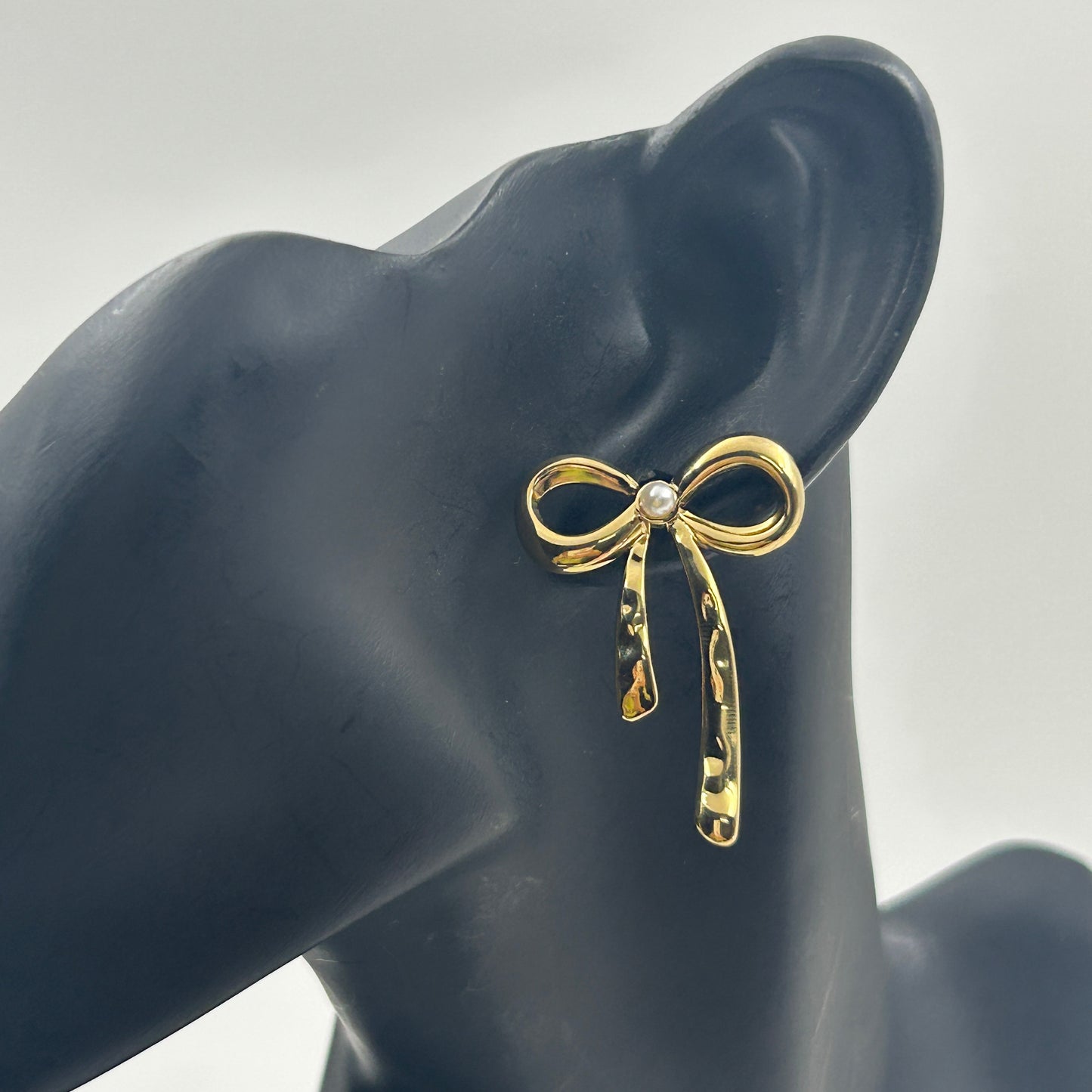 18K Gold Plated Pearl BOW Earrings Yellow Gold