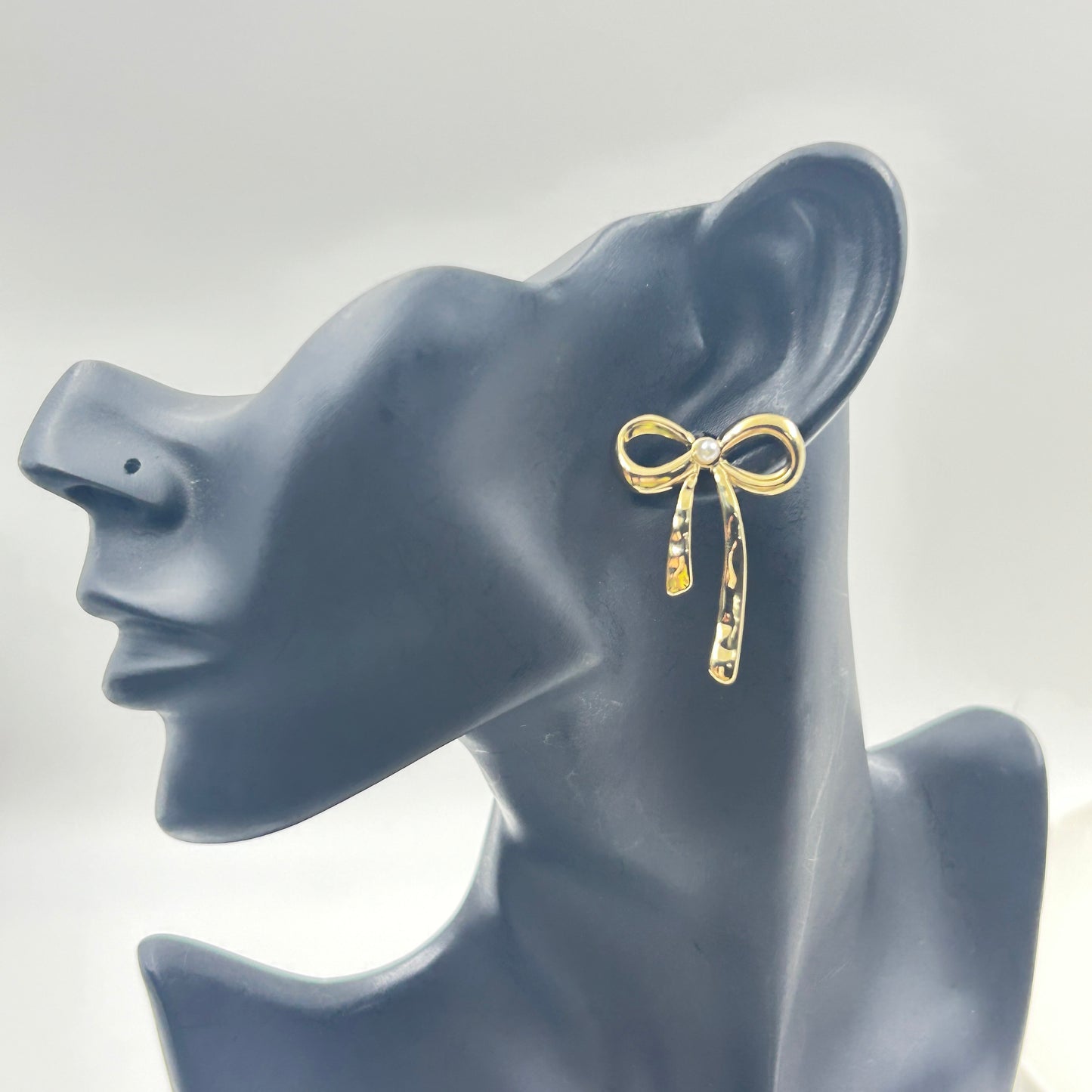 18K Gold Plated Pearl BOW Earrings Yellow Gold