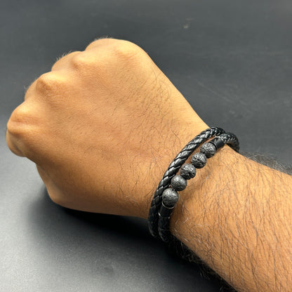 Men's Black Belt Stainless Steel Bracelet