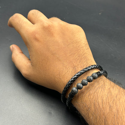 Men's Black Belt Stainless Steel Bracelet