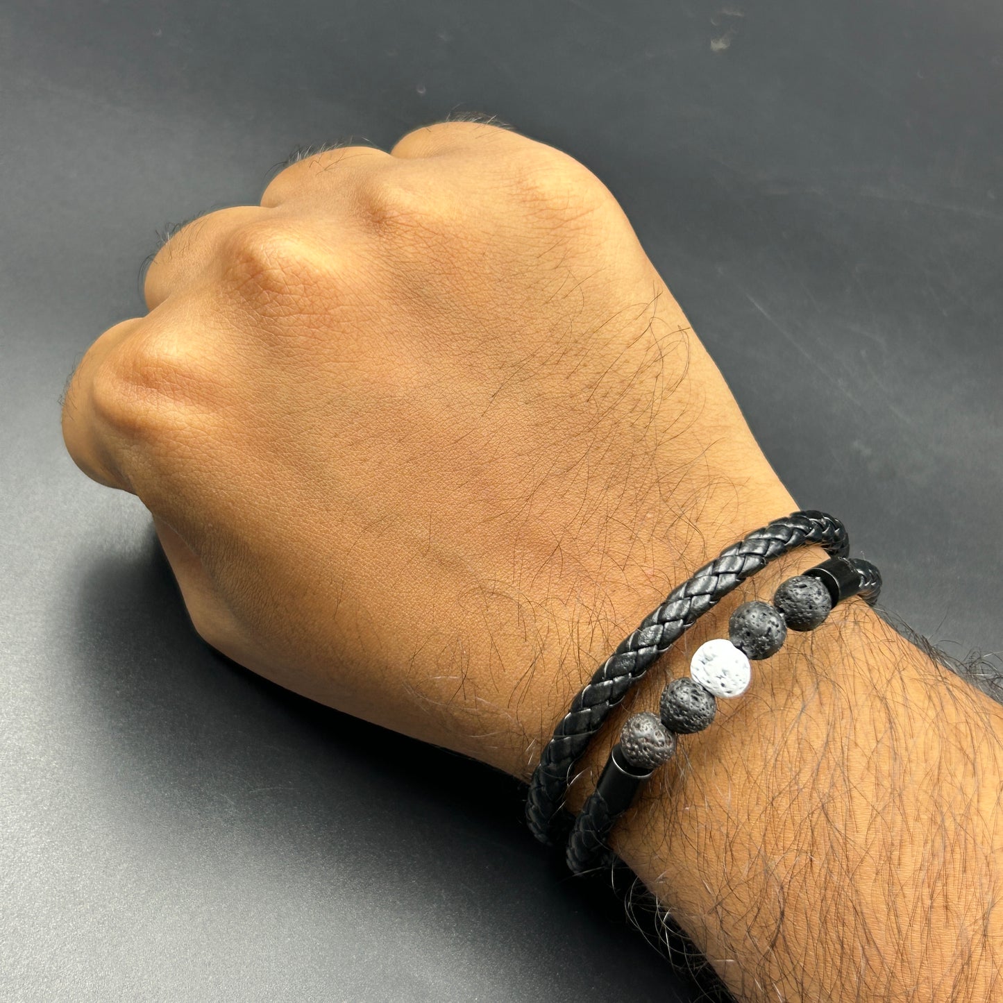 Men's Black Belt Stainless Steel Bracelet