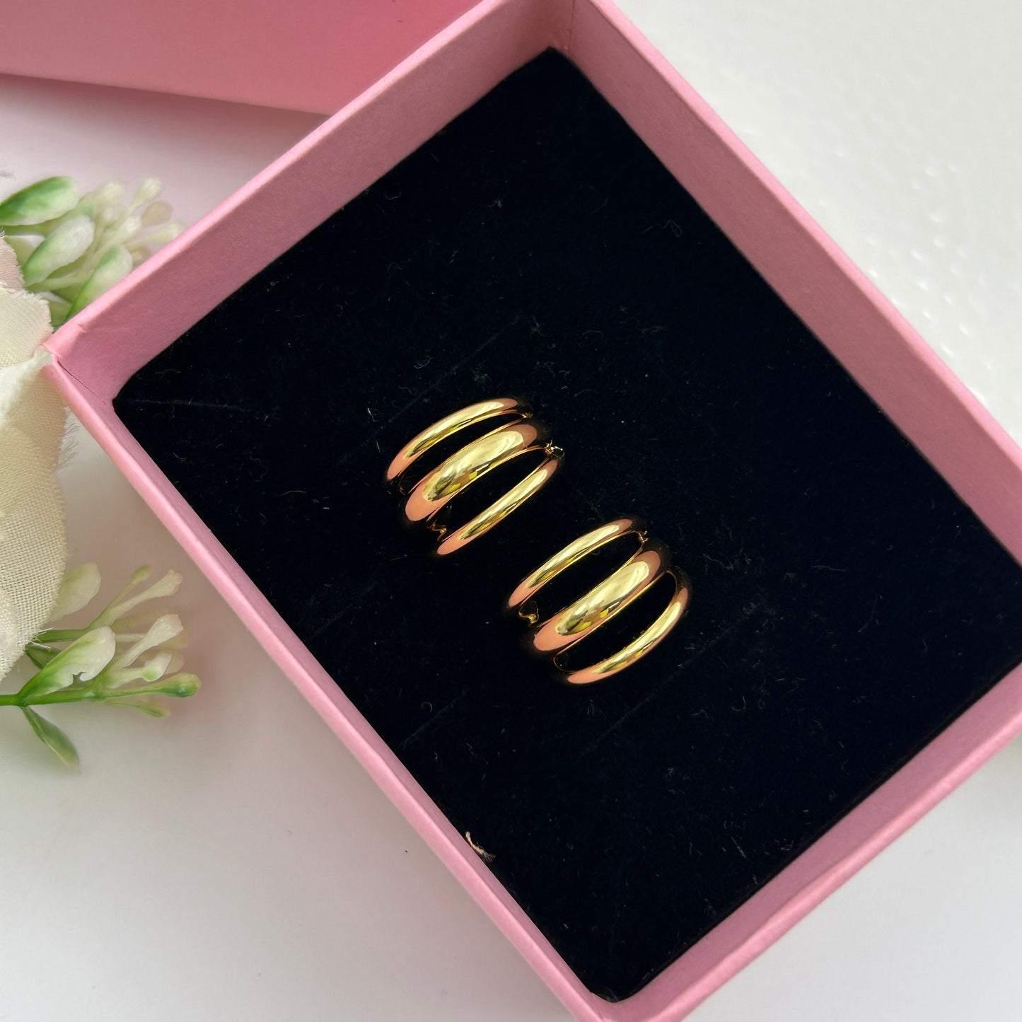 3D Hoop Earring for Women 18k Gold Plated