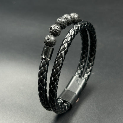 Men's Black Belt Stainless Steel Bracelet