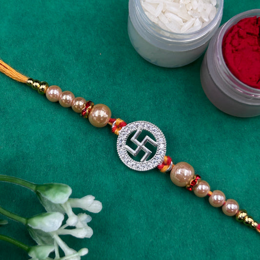 92.5 Swastik Rakhi Silver - Thread Rakhi