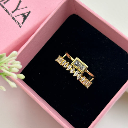 Women's Adjustable Double Style Ring 18k Yellow Gold Plated