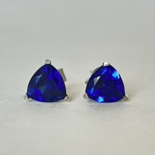 Sapphire Trillion Earring - Silver Earring