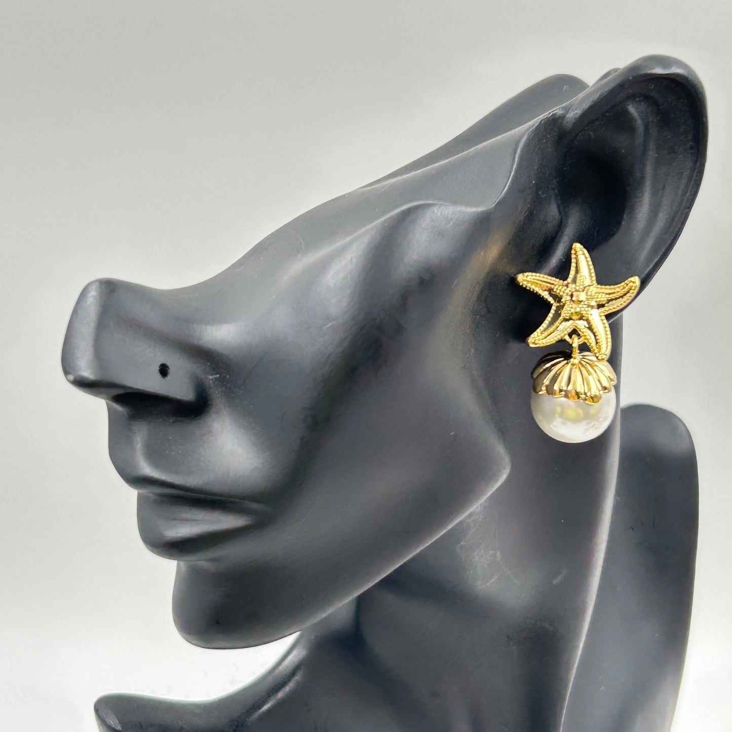 Pearl Earring Star Fish Earring 18k Yellow Gold Plated