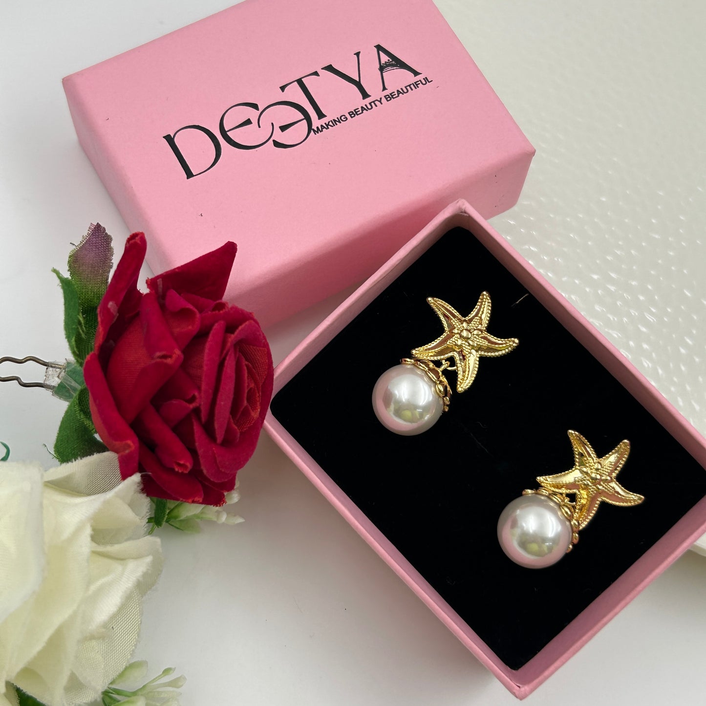 Pearl Earring Star Fish Earring 18k Yellow Gold Plated