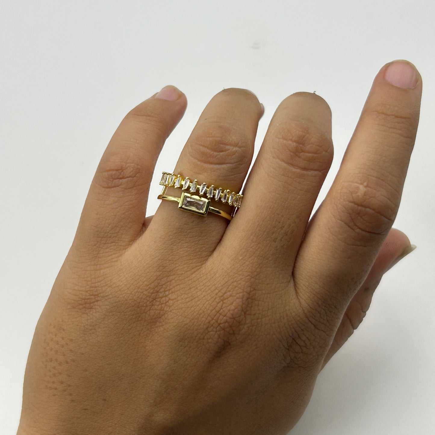 Women's Adjustable Double Style Ring 18k Yellow Gold Plated