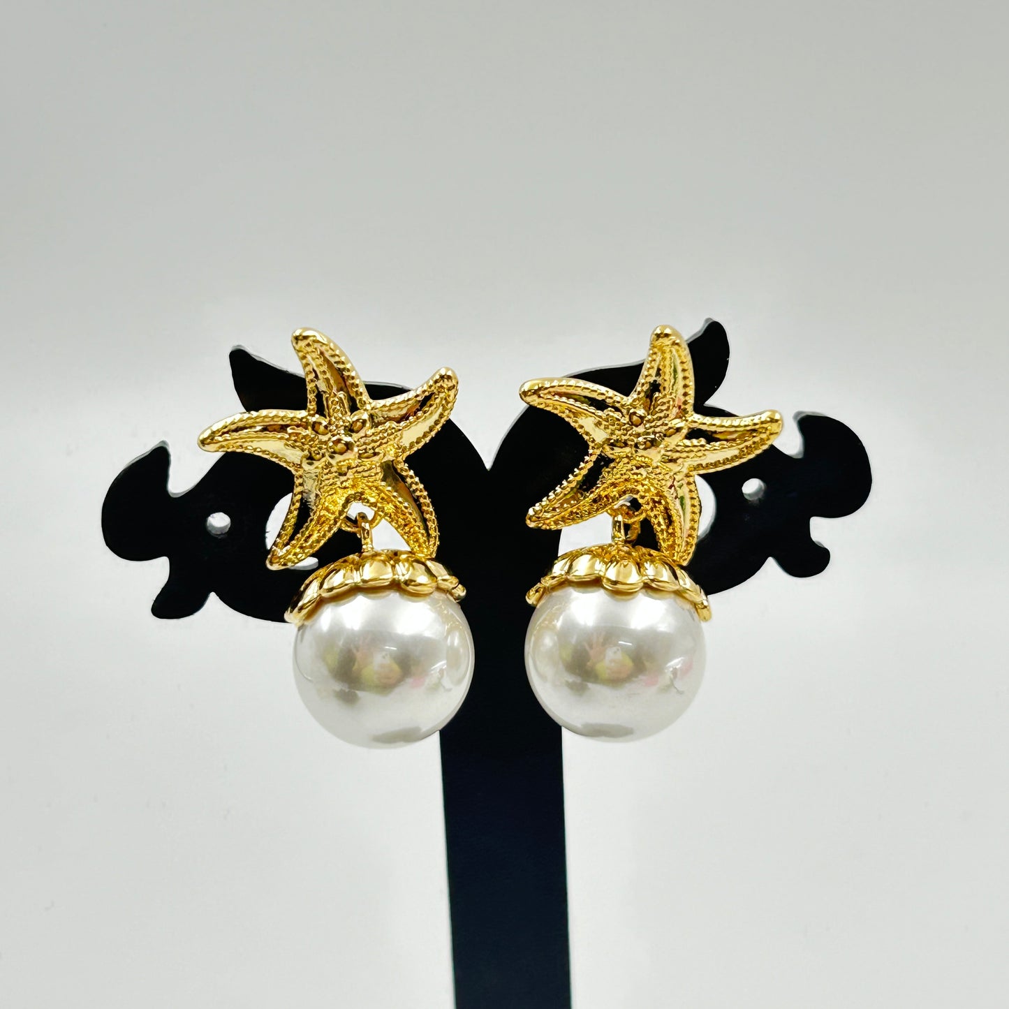 Pearl Earring Star Fish Earring 18k Yellow Gold Plated