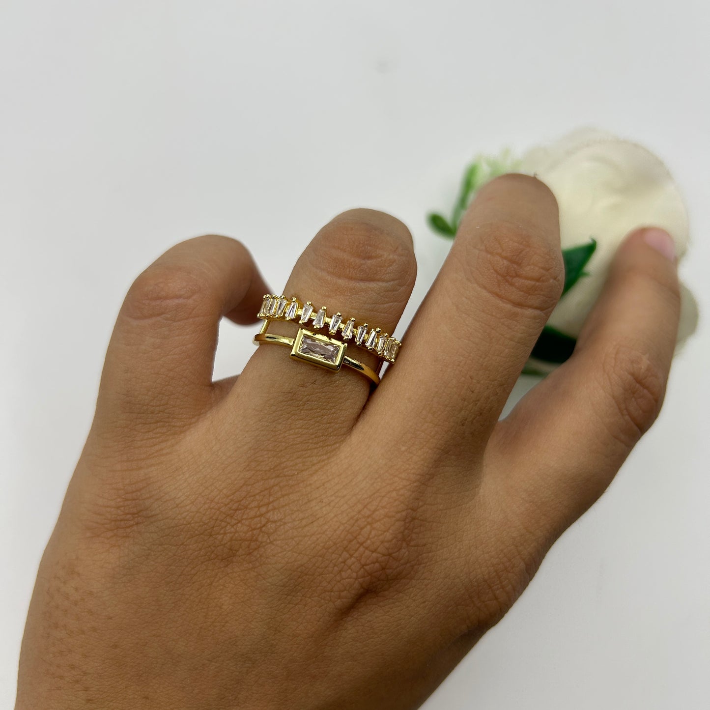 Women's Adjustable Double Style Ring 18k Yellow Gold Plated