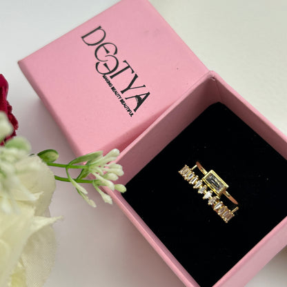 Women's Adjustable Double Style Ring 18k Yellow Gold Plated