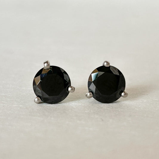 Black Diamond Stud Earring - Silver Earring