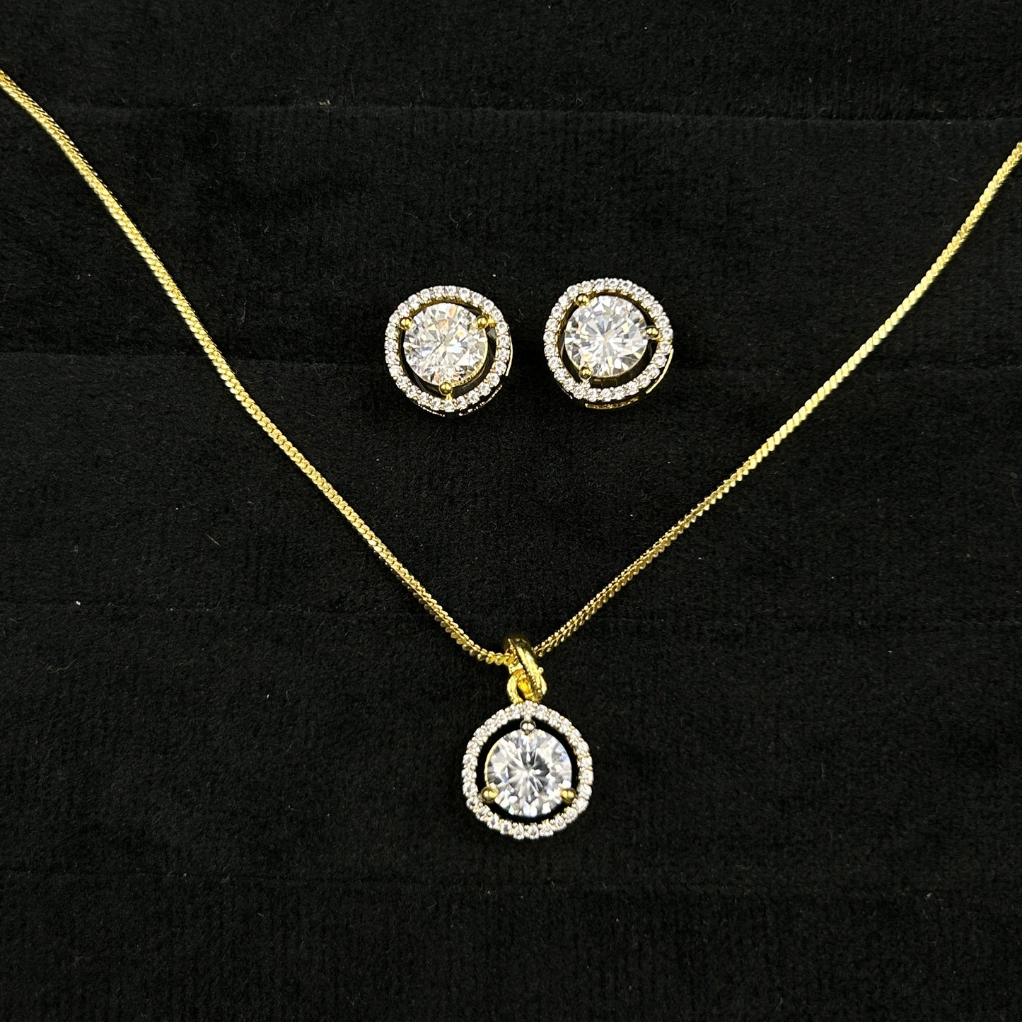 18K Yellow Gold Plated Minimal Round Pendant and Earrings